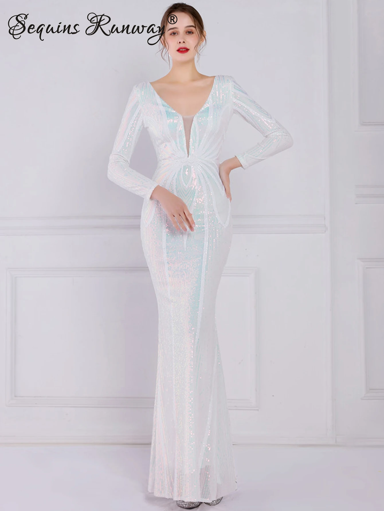 Sexy long sleeve birthday evening dresses for women 2024 elegant luxury wedding party dress vintage maxi sequin dress vestidos