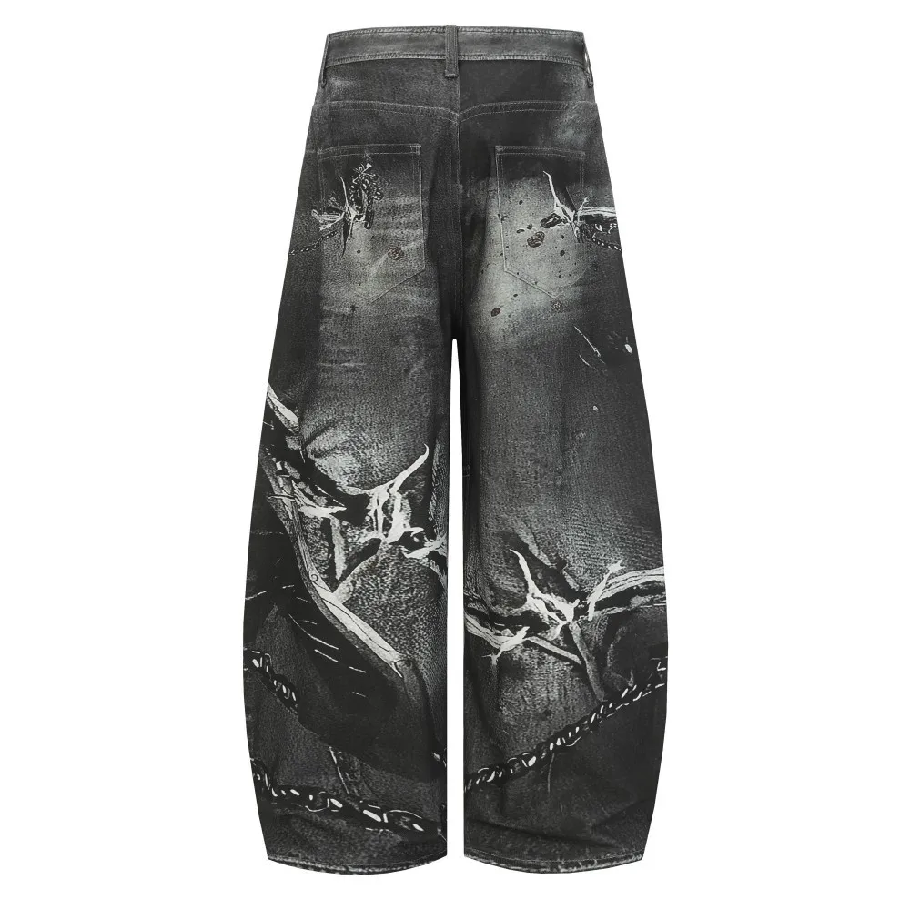 High Street Micro Flared Straight Leg Jeans Pant Women's Autumn and Winter New Style Printed Python Skin Printed Floor Pants