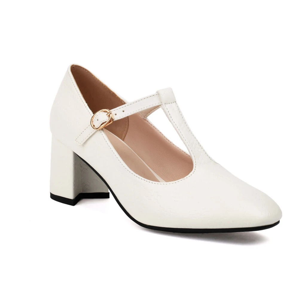 Thick Heels Women Fashion Square Toe Shallow Mary Jane Shoes Casual Dance Party Gold Silver Shoes Large Size 46 47 48 12-3