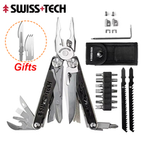 SWISS TECH 37 In 1 Multitool Pliers Folding Multi Tool Scissors EDC Outdoor Hand Tools With Replaceable Saw Blade Gifts Blades