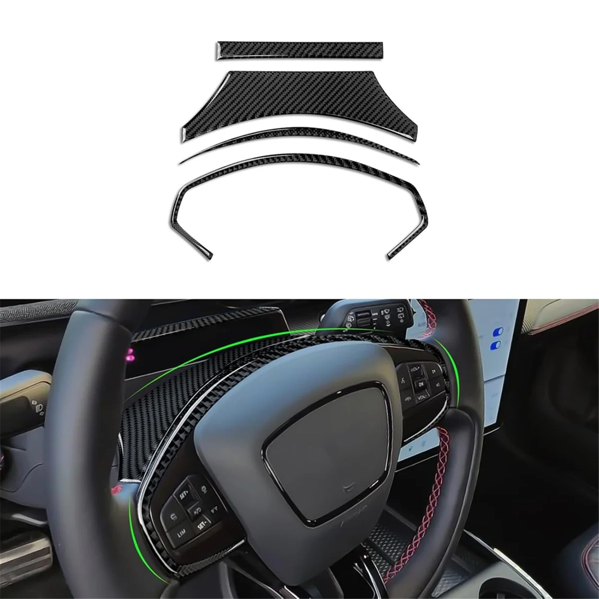 Carbon Fiber for Ford Mustang Mach-E 2021-2024 Car Steering Wheel Cover Trim Sticker Interior Accessories