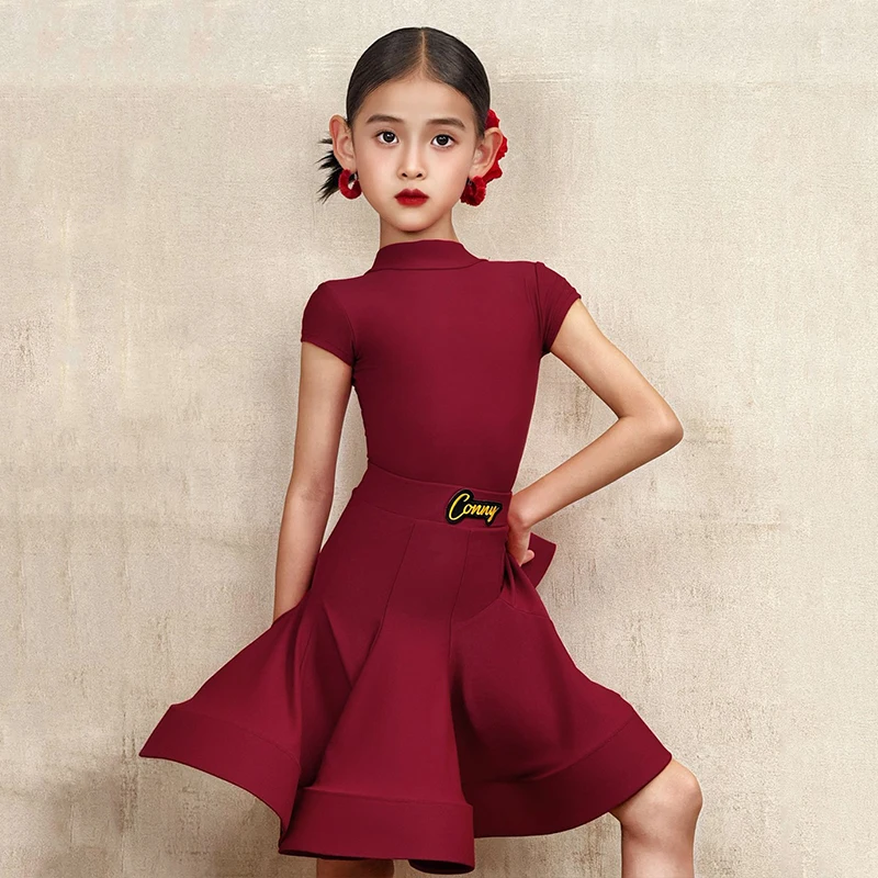 Latin Danswedstrijd Jurk Kinderen Latin Jurk Voor Stage Performance Korte Mouw Turnpakje Visgraat Rok Kinderen Dancewear 2099