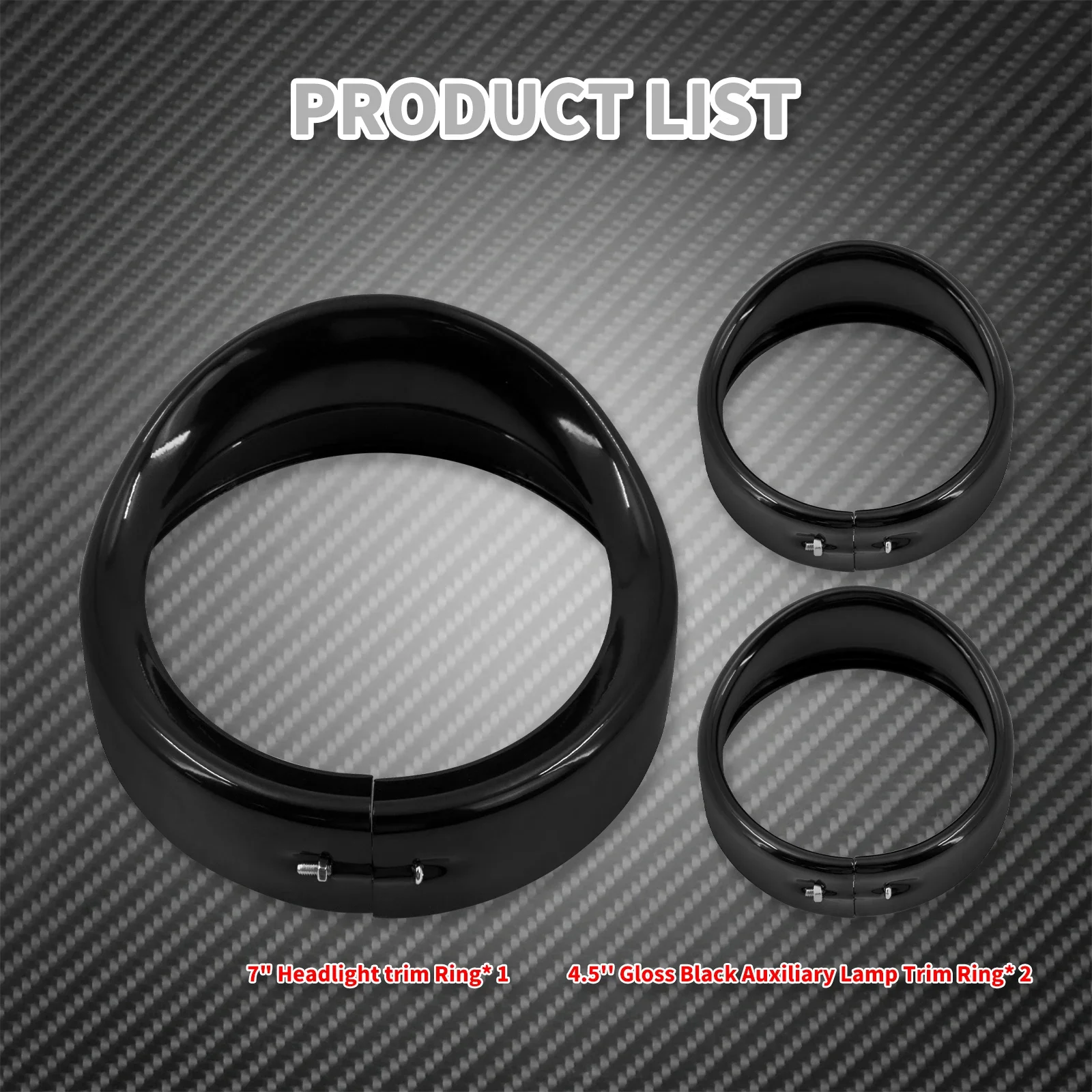 Motorcycle 7 Inch LED Headlamp Visor 4.5 Inch Passing Lamp Trim Ring Cover Gloss Black For Harley Touring Electra Street Glide