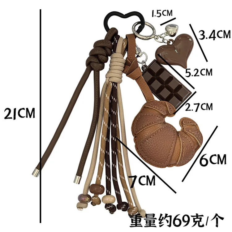DIY Croissant Luggage Pendants High-quality Leather Keychain Fashion Braided Rope Pendant Versatile Phone Case Bag Pendants