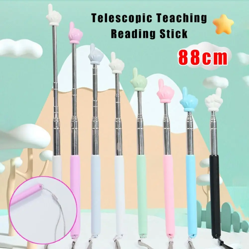 Stainless Steel Teaching Pointer Telescopic Rod 88CM Finger Reading Sticks with Hanging Rope Finger Design