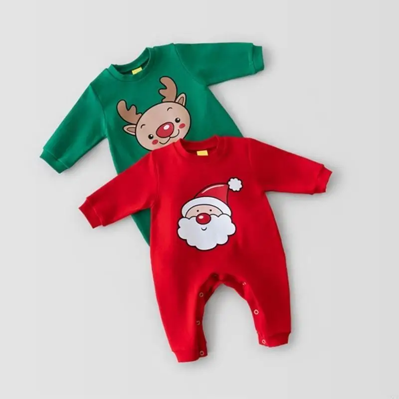 Festival Baby Romper Cotton Christmas Party Wear Santa/Deer Jumpsuit & Hat Set