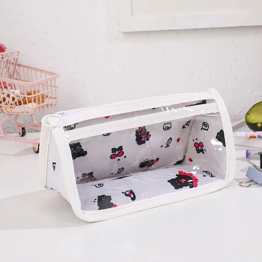 Durable Large Capacity Transparent Pencil Case Multifunctional Clear PVC Pen Bag Zipper Cartoon Print Stationery Pouch