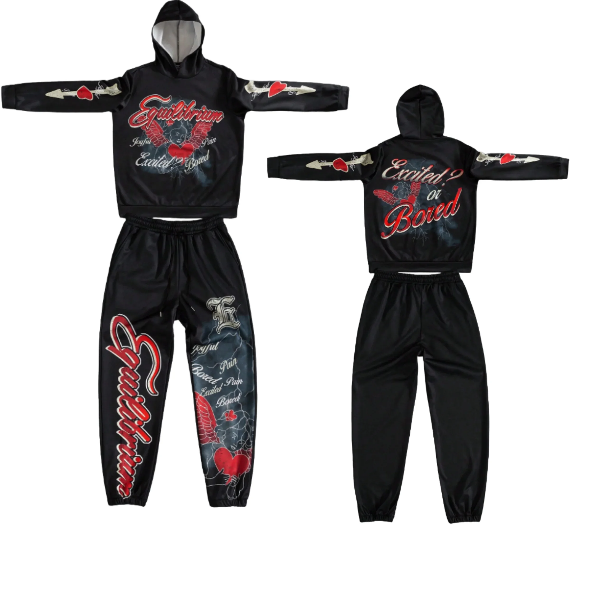 

2025/26 Latest Autumn/Winter American Street Y2K Hip Hop Gothic Design Hoodie Set Trendy Men's 3D Large Adult Hoodie Waist Pants