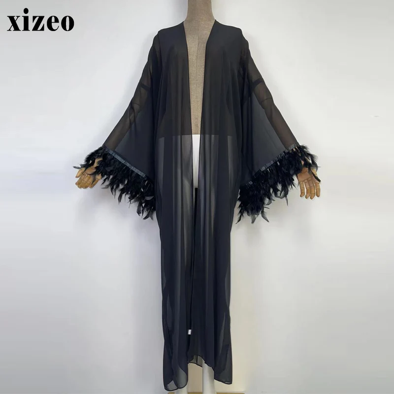 

XIZEO Summer Women Cardigan stitch Cocktail sexcy Boho Maxi African Holiday long Sleeve cottonfeeling Robe kimono kaftan