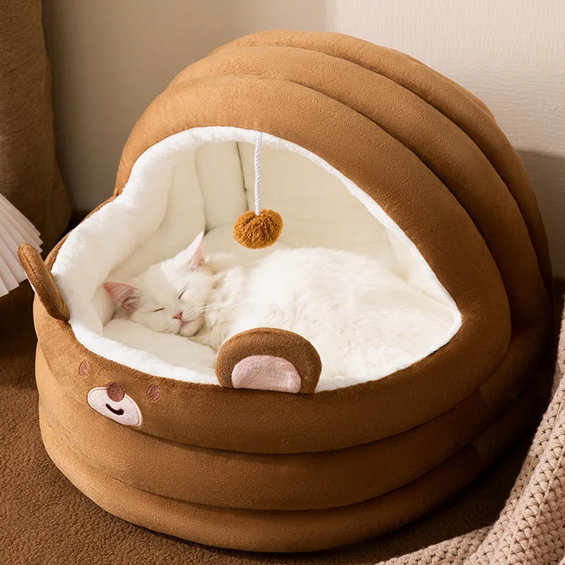 Kat Hond Bed WKennel Nest Ronde Huisdieren Slapen Grot Kitten Bedden Huisdier Mand Gezellige Kitten Lounger Kussen Kat Huis Tent Huisdier Huis