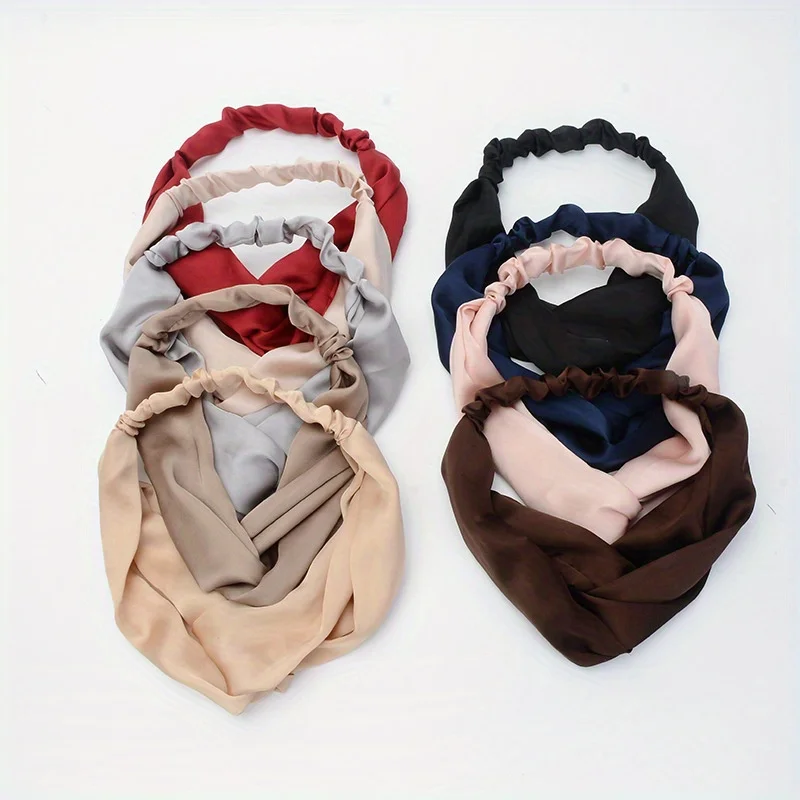 

Satin Silk Solid Cross Top Knot Headband Elastic Hair Band Women Girls Scrunchies Hairband Turban Bandanas Hair Accessories New