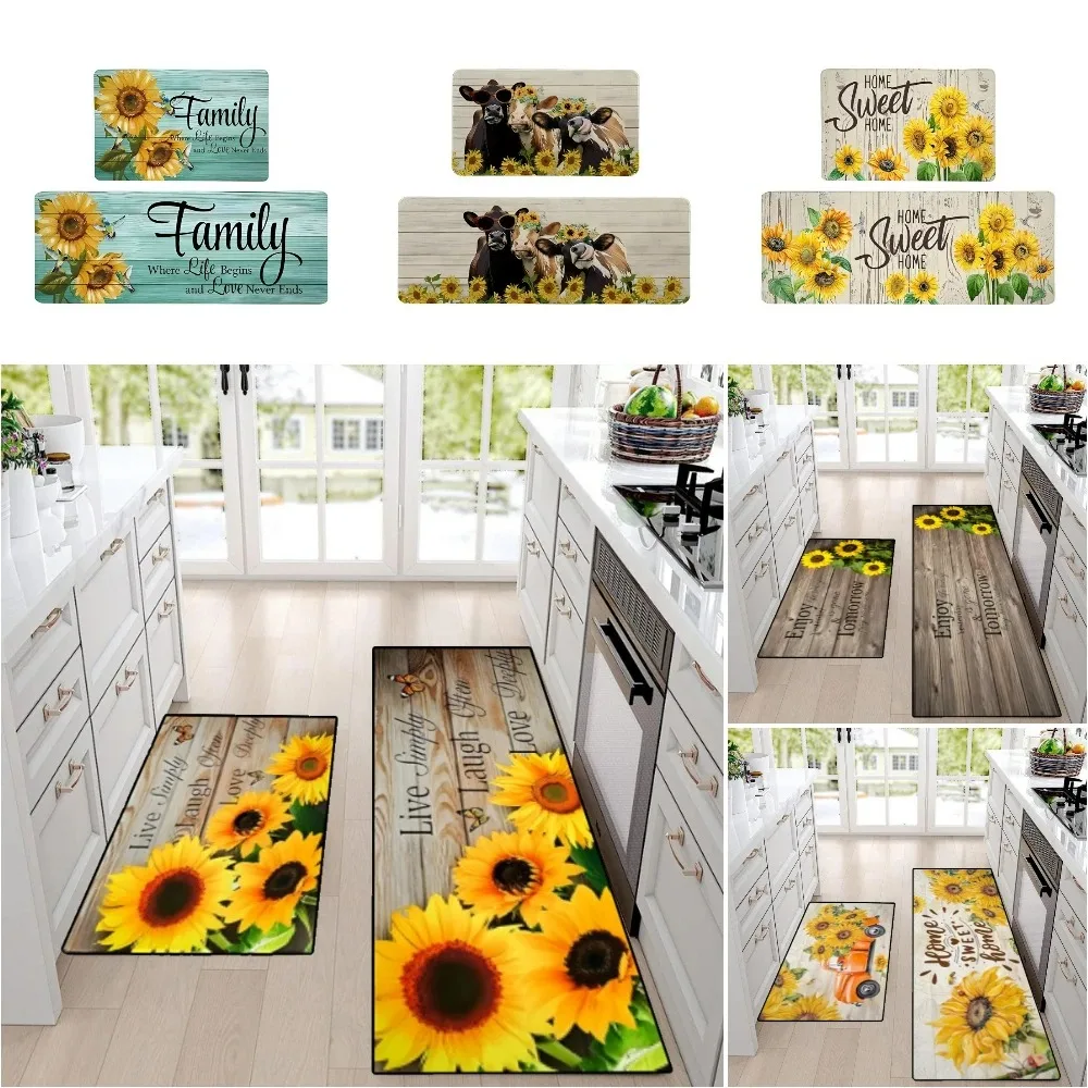 

Palyful Sunflower Print Kitchen Mat Carpet for Living Room Laundry Lounge Area Floor Mat Doormat Positive Energetic Home Decor