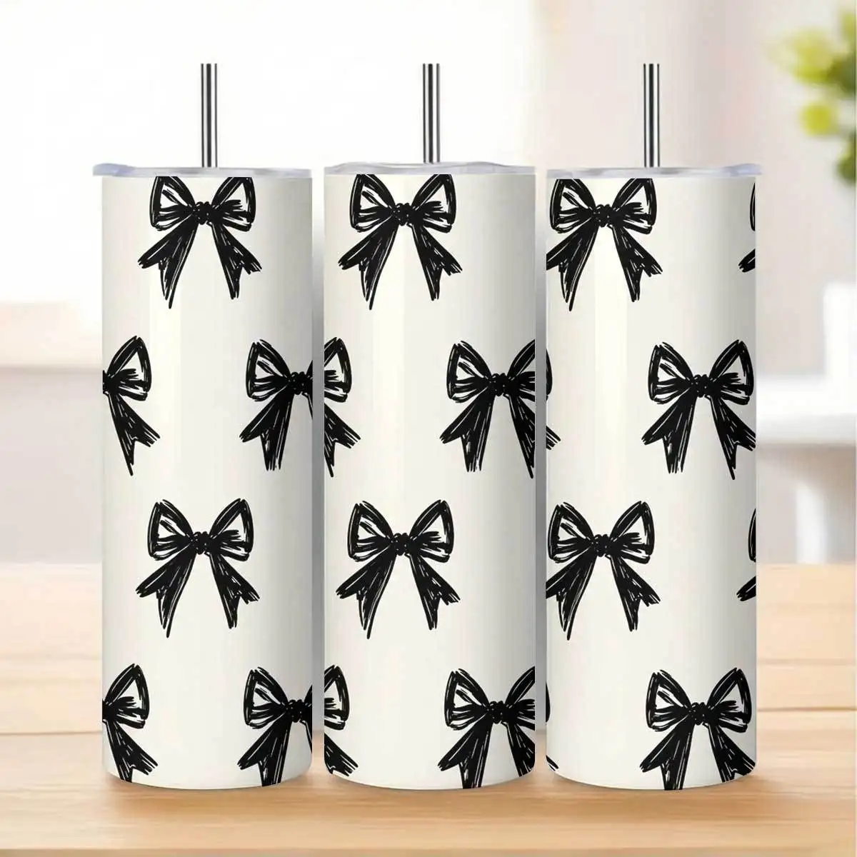 1pc 20oz Black Hand Drawn Bow Knot Pattern Stainless Steel Insulated Tumblers Coffee Office Travel Mug with Lid Cup Daily Use Leakproof And Bpa Free Keep Drink Hot And Cold Ideal Gift for Friends Family Colleagues