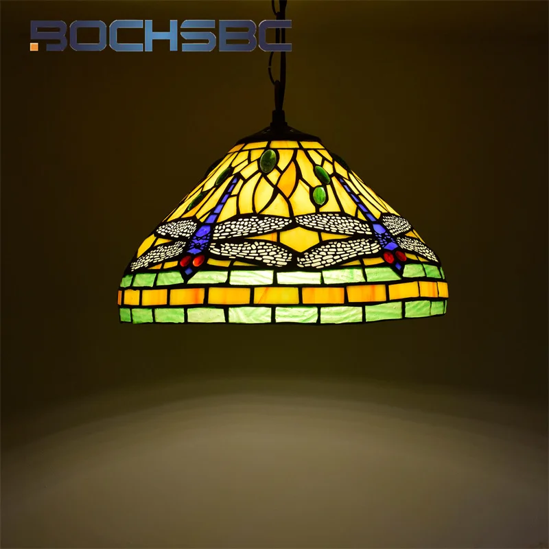 BOCHSBC Tiffany Garden style Dragonfly Chandelier Art Deco Living Room Bedroom Balcony Hotel Restaurant  glass pendant light