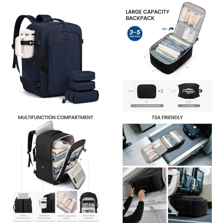

Travel Backpack for Men, 40L Carry on Backpack Flight Approved with 3 Packing Cubes, Extra Large Personal Item Bag Fit 17.3 inc