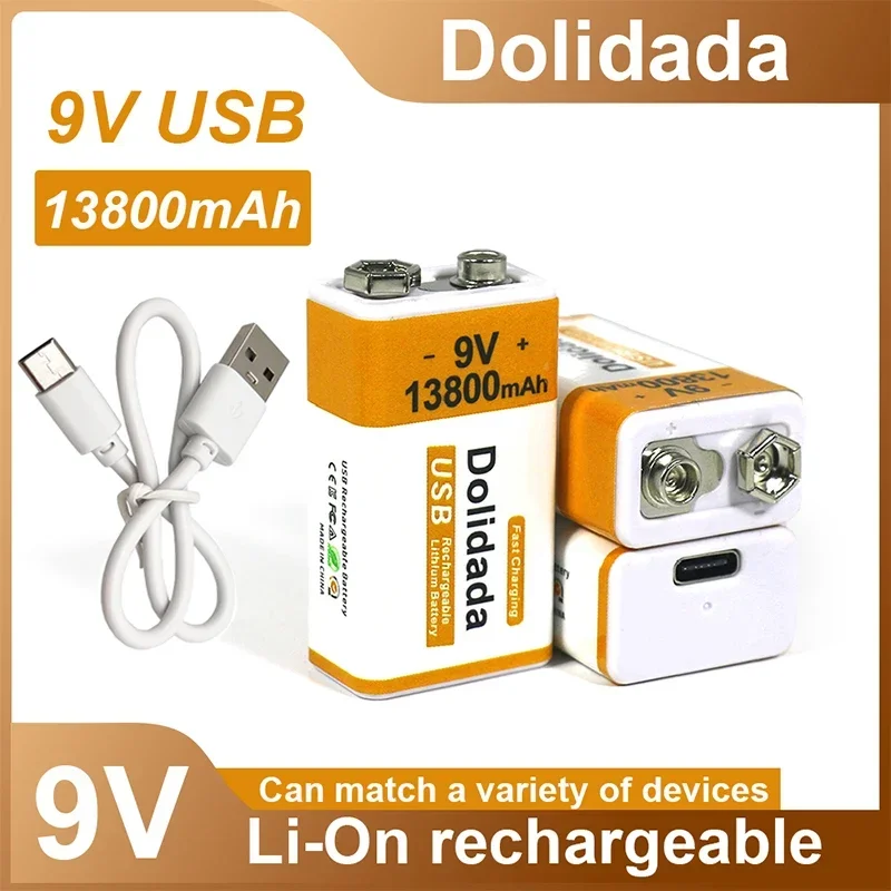 100% nuovo originale 2023 più venduto 9V 13800Mah + USB linea di ricarica rapida batteria ricaricabile agli ioni di litio per torcia elettrica del