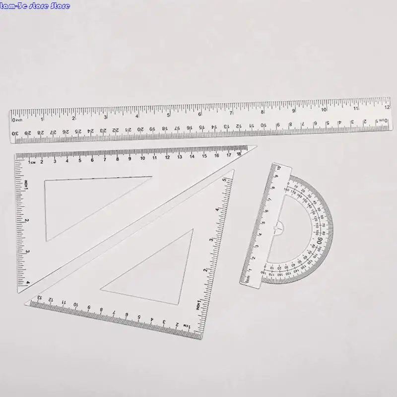D0UA Plastic Mathematical Drawing Reger Professional Math Geometry Herramienta con protractor cuadrado Regla directa para