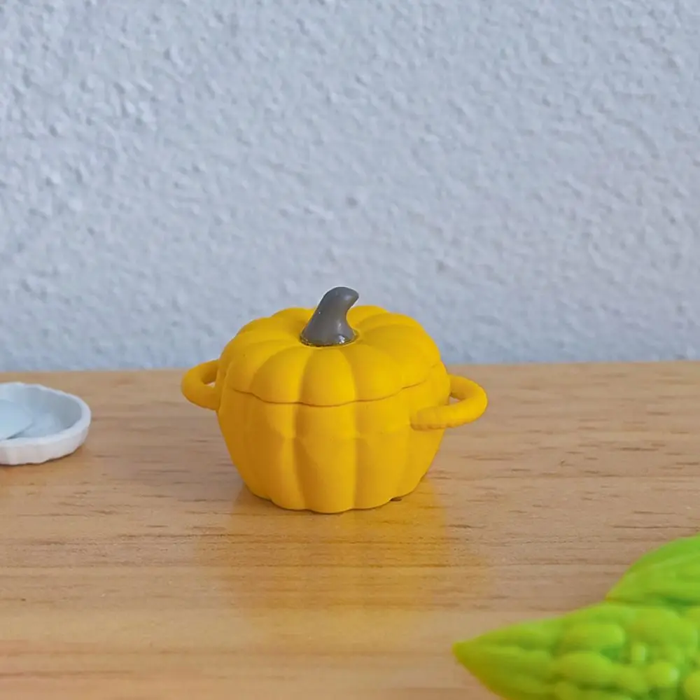 1/6 1/12 Doll Mini Pumpkin Soup Pot Multicolor Alloy Miniature Dollhouse Kitchen Micro Landscape Ornament