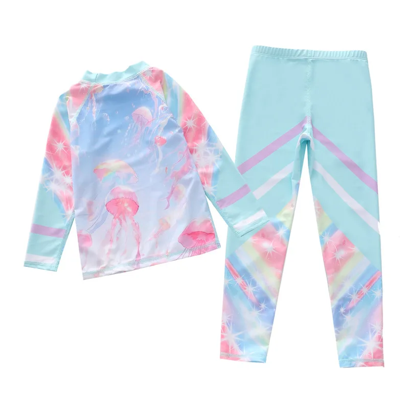 HappyFlute Princess Style 2 Piece Sets Long Sleeve With Trousers Mermaid Print Sunscreen Swimsuit