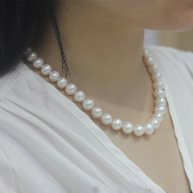 

YKNRBPH 8-9mm Natural Freshwater Pearl Necklace Nearly Circular Finished Simple Handmade Strand Bead Necklace For Women Jewelry