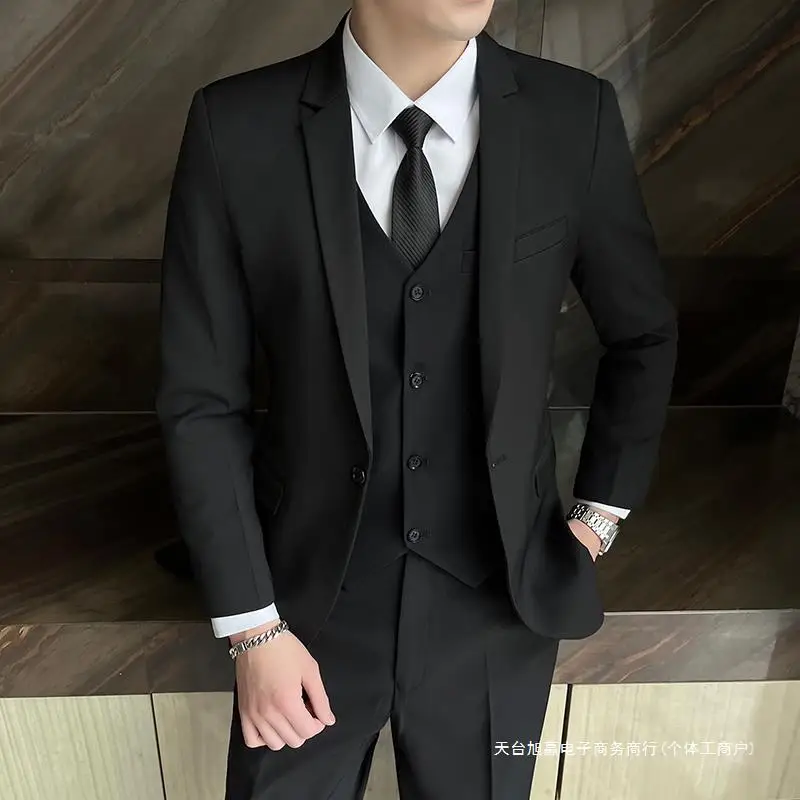 H59 Suit Men's Black Suit Cardigan Jacket Autumn 2024 New Style Groomsman Suit Groom Wedding Dress