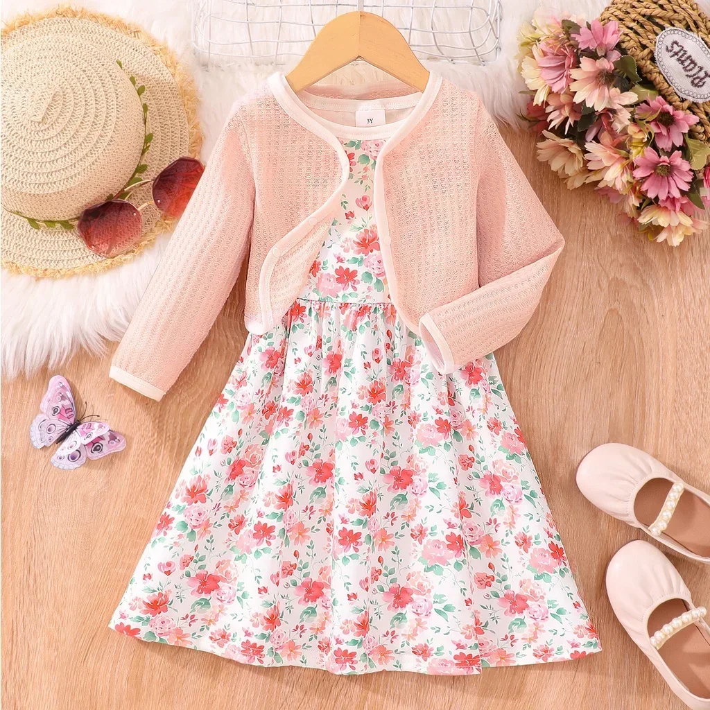 2024 Kids Girl Clothes Set Girl Dress Autumn Winter Long Sleeve Shirt + Dress 2PCS Sets Children  Fashion Clothes 3 5 6 7 Years