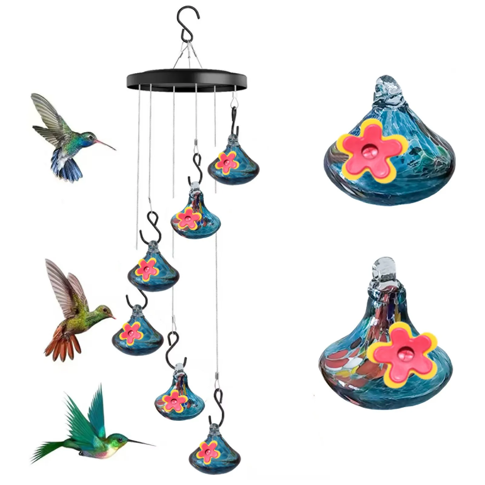 

Wind chime bird feeder glass, hummingbird feeder