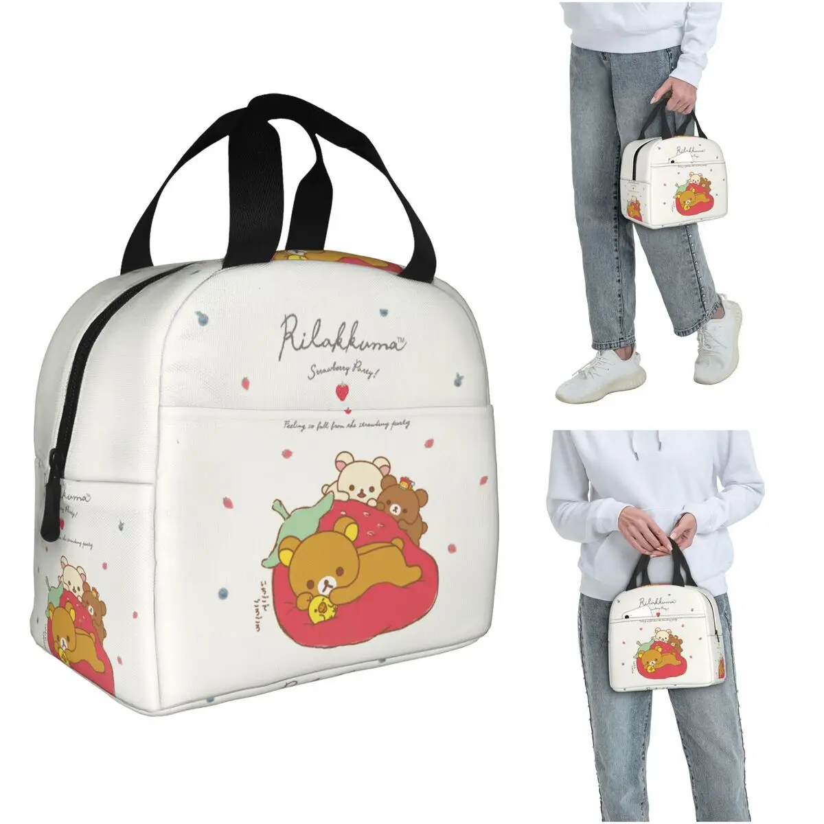 

Rilakkuma Strawberry Cartoon Insulated Lunch Bag for Kids School Cooler Thermal Food Box Tote Portable Lunch Boxes Container