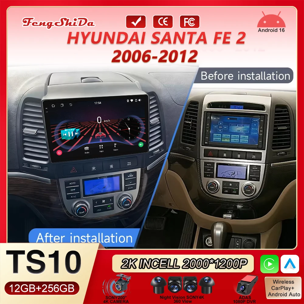 Android Carplay Auto Radio For Hyundai Santa Fe 2 2006 2007 2008 2009 2010 2011 2012 Car Multimedia Player Stereo DSP 2DIN DVD