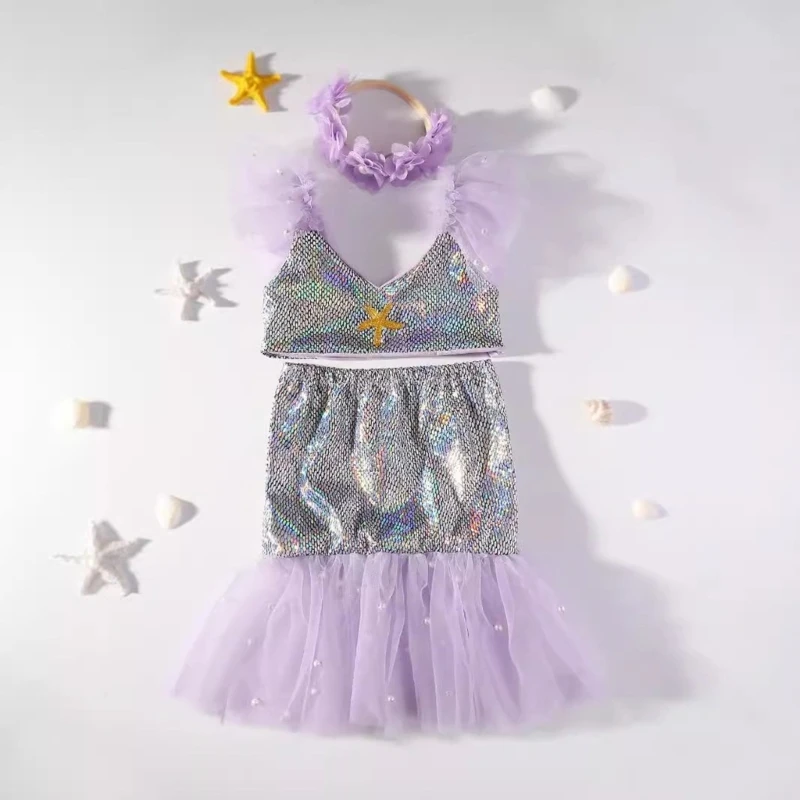 Newborns Costume Set for Photography with Unique Designing Trendy Baby Girls Skirt & Tops with Headwear Props QX2D