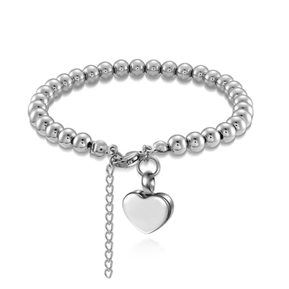 Herzförmiges Urnen-Armband aus Edelstahl mit türkisfarbenen Perlen, dehnbares Armband für Asche, Geschenk für Frauen – Detail 14