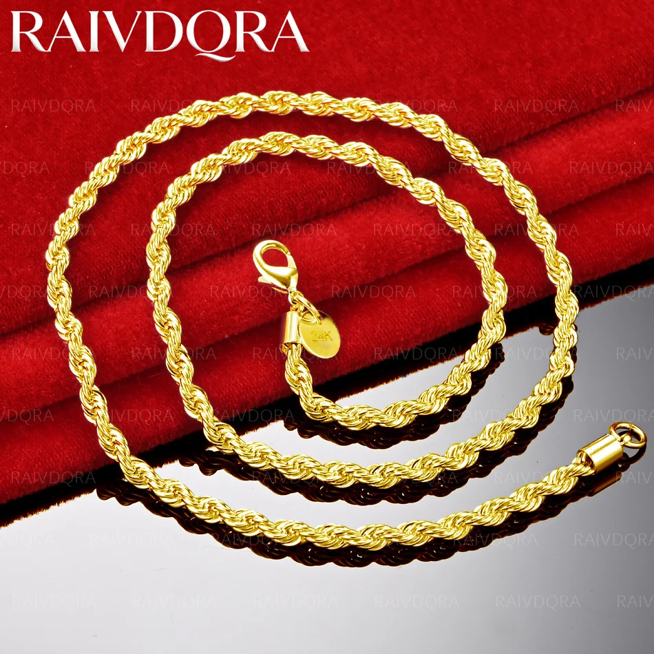 18K Gold Plated 40-60cm 4mm Twisted Chain Necklace For Women Men Creativity Gifts Street All-match Party