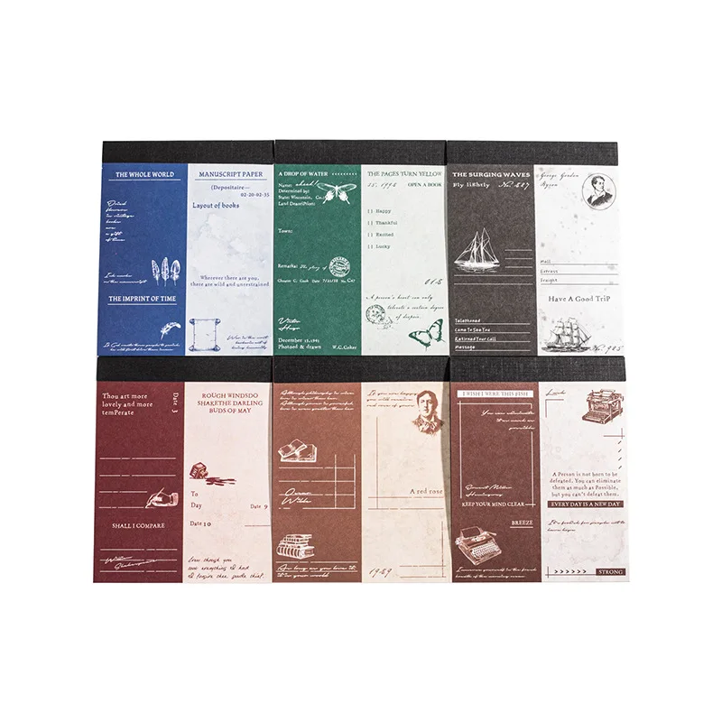 1pack/3pack Literary Master's Notes Series Vintage Memo Pad 6 Designs Text Scrapbook Collage Materials