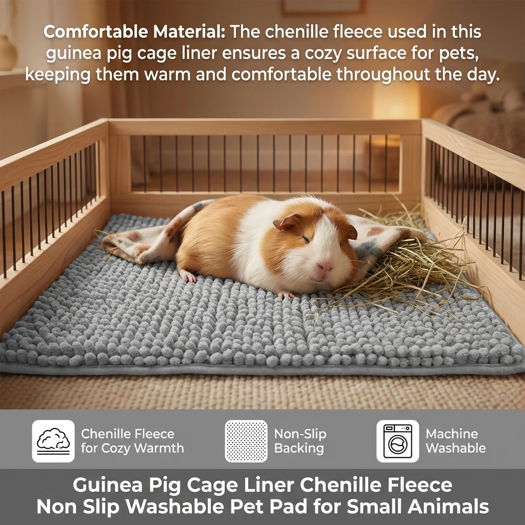 Chenille-Fleece-Käfigmatte für Meerschweinchen, rutschfeste, waschbare, wiederverwendbare Matte für Hamster, Kaninchen und kleine Haustiere. – Detail 3