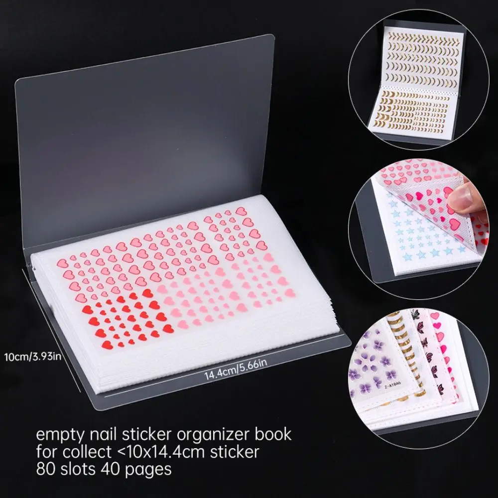 80 Slots Empty Nail Sticker Organizer Book Double-sided Use Large Capacity Nail sticker Photo Album Nail Sticker Storage Box