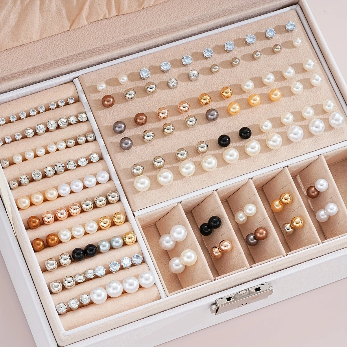 114pcs Simple Imitation Pearl Rhinestone Stud Earrings Set Ladies