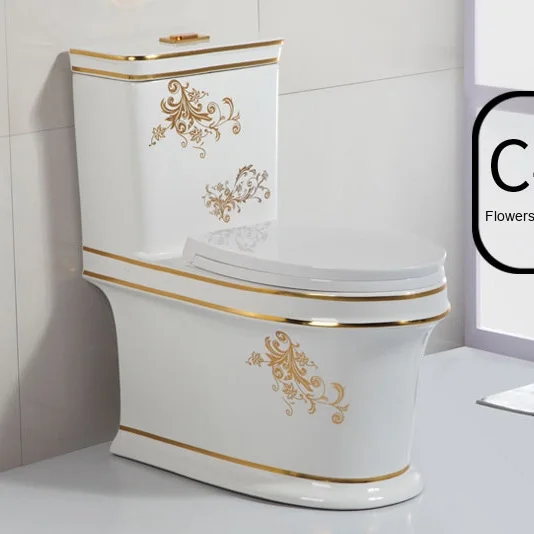 Manufacturer Direct Supply Household Silent Dual-Flush Toilet Modern Style Water-Saving Bathroom Toilet Colorful Gold for Hotels