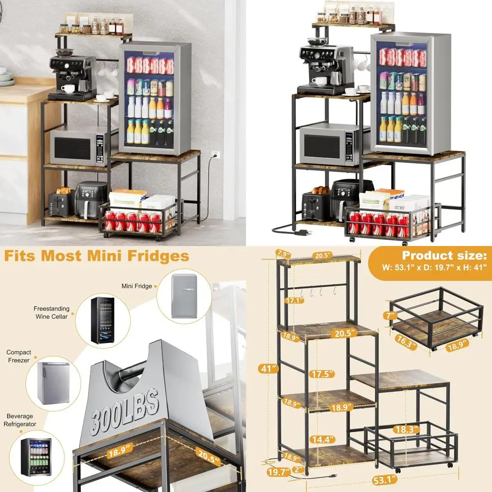 

Компактная подставка для холодильника с кофейным углом, регулируемая стойка для кухни и офиса, портативная полка с розеткой и местом для хранения