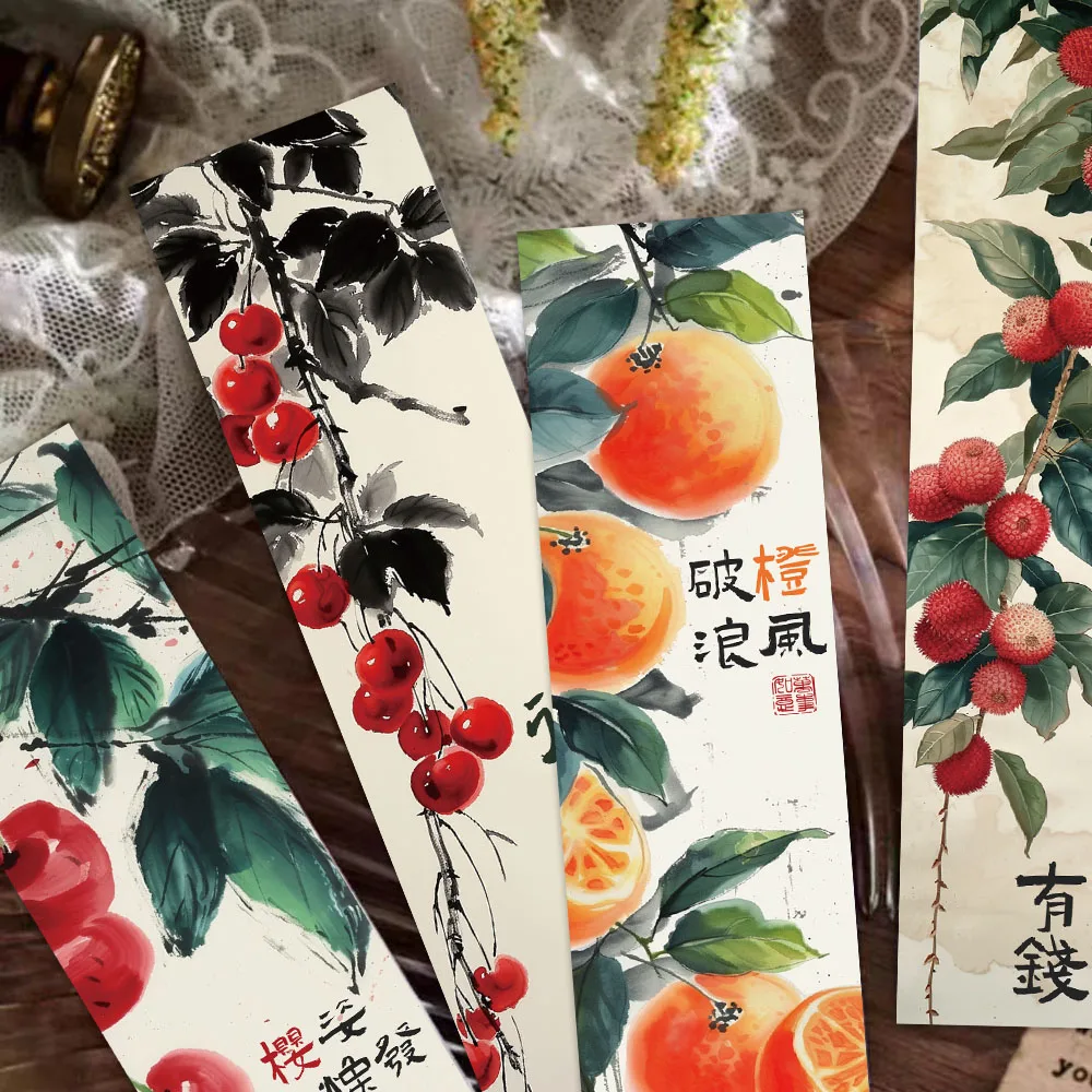 

30PCS Lucky Bookmark With Chinese Feng Shui Fruit Homophonic Blessing Auspicious language Words Decorative Reading Book Notebook