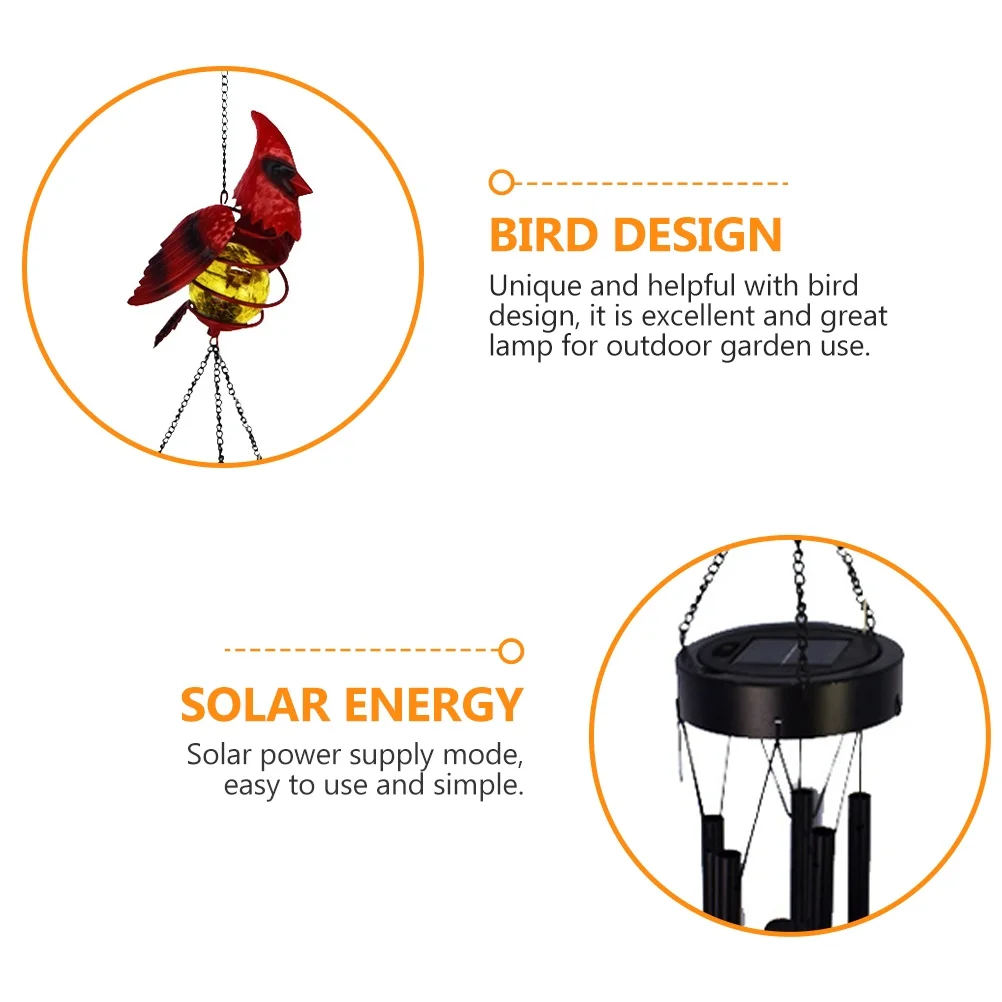 

Solar Bird Wind Chime Outdoor Pendant Light Garden Decor Cardinal Wind Chimes Solar Lights Outdoor Energy Saving Portable Garden
