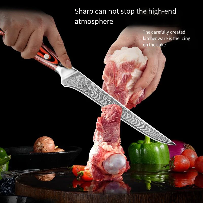 7 Inch Fillet Knife 67 Layers Damascus Steel 60±2HRC Boning Knife High Hardness Kitchen Knife Premium Rosewood Handle
