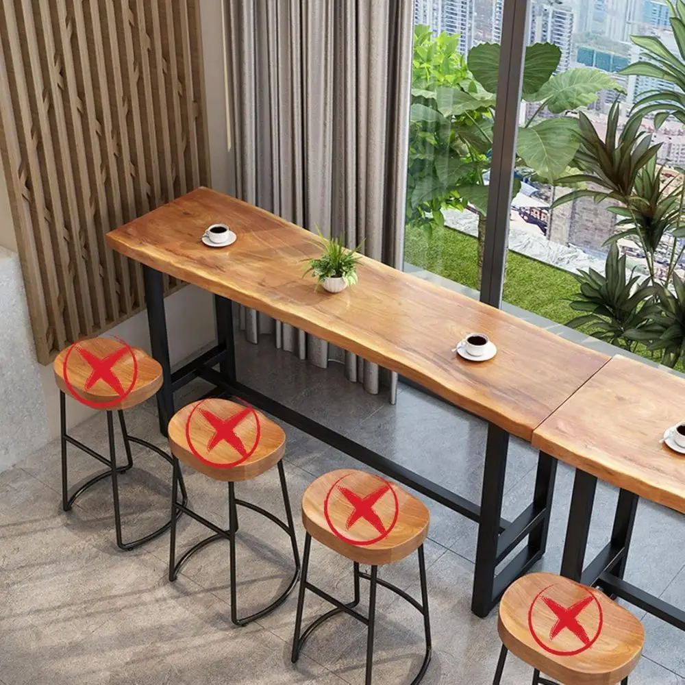 طاولة بار صناعية من الخشب الصلب السميك مقاس 1.9 بوصة، طاولة حانة ذات ارتفاع حافة حية ريفية لجزيرة المطبخ، وتناول الطعام، والمقهى، بدون ستو