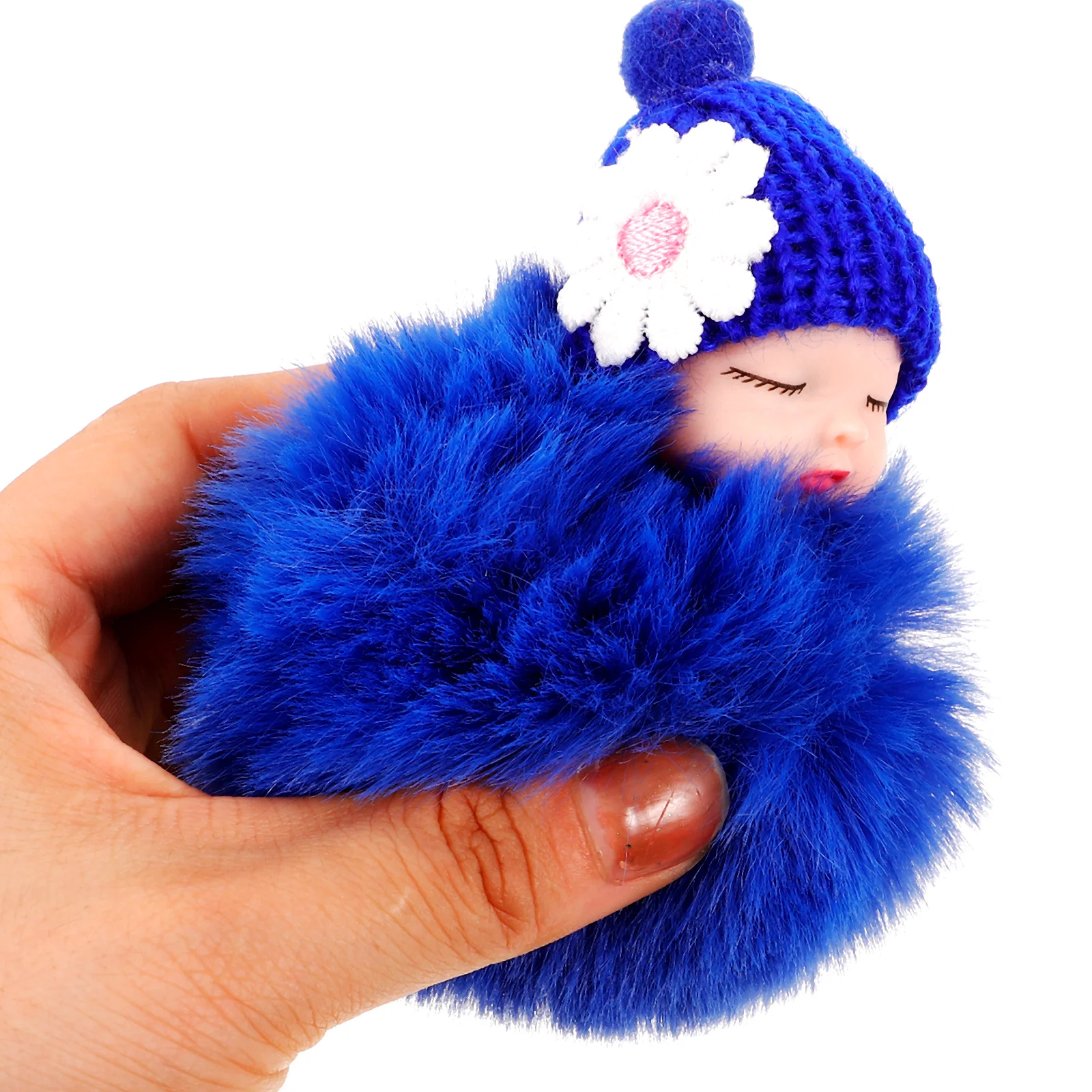 

Sleeping Baby Keychain Pom Pom Soft Comfortable Touch Black Key Organizer Hanging Pendant Gift Baby Key Chain
