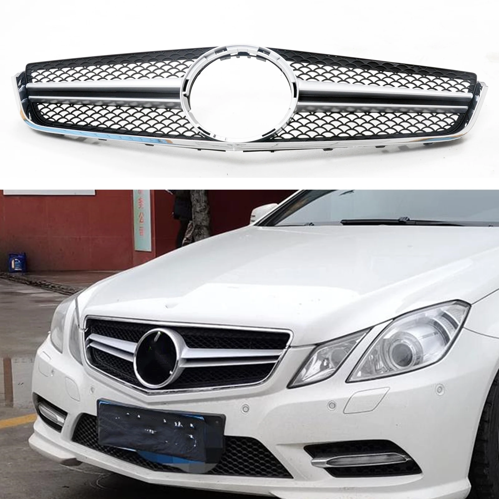 

For Mercedes-Benz W207 E Coupe 2 Door 2009-2013 E250 E300 E350 E500 E550 AMG Style Car Upper Bumper Hood Mesh Front Grille Grill