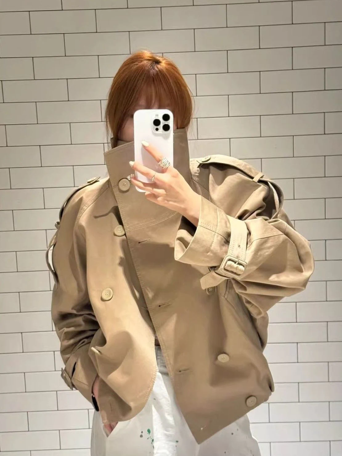 

Elegant British Style Stand Collar Double Breasted Khaki Color Loose Short Women's Jacket Autumn Season High Quality Fashion ...