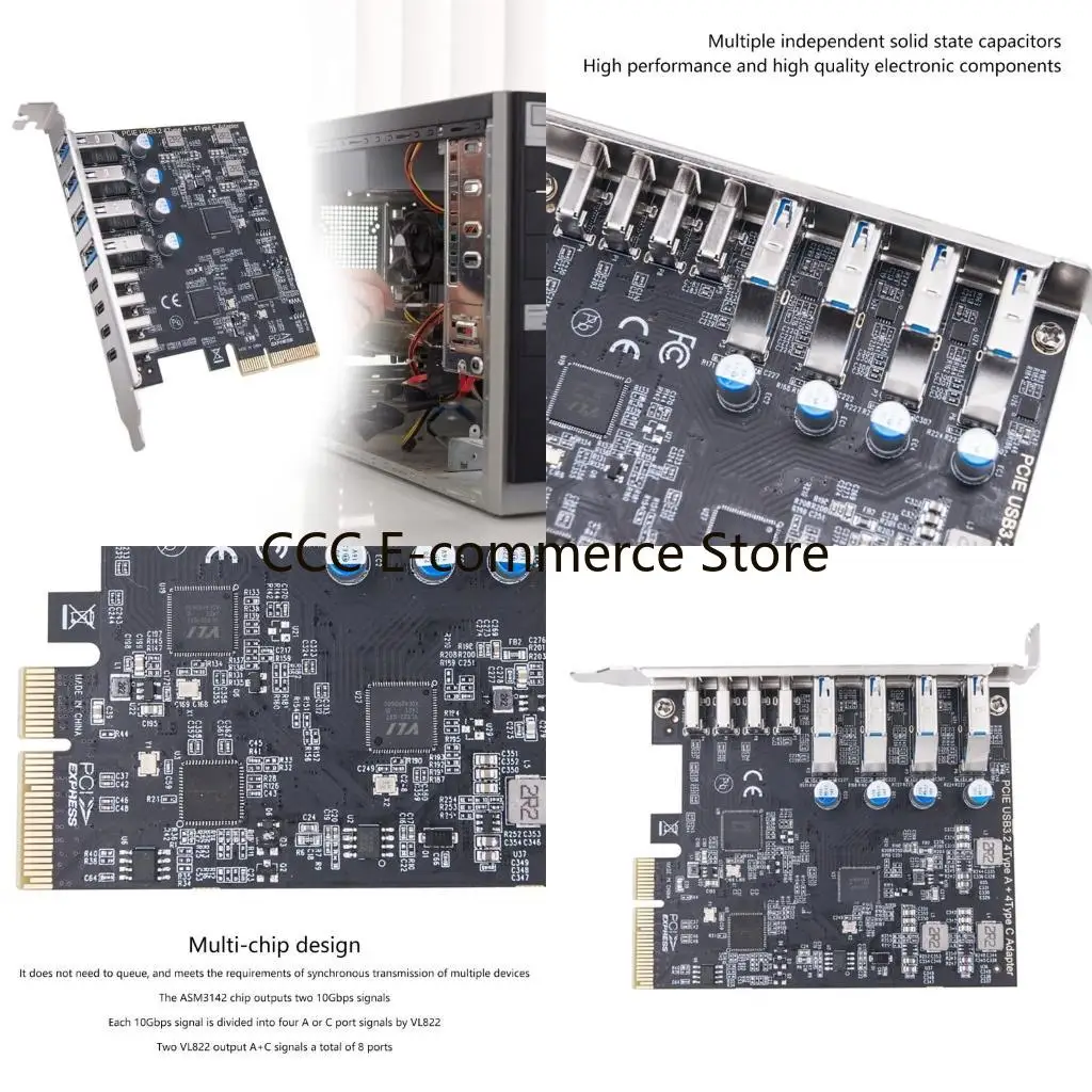 

8Port USB 3.2 TypeA and TypeC PCIe Expansion Card with 20Gbps Transfer ASM3142 R58A