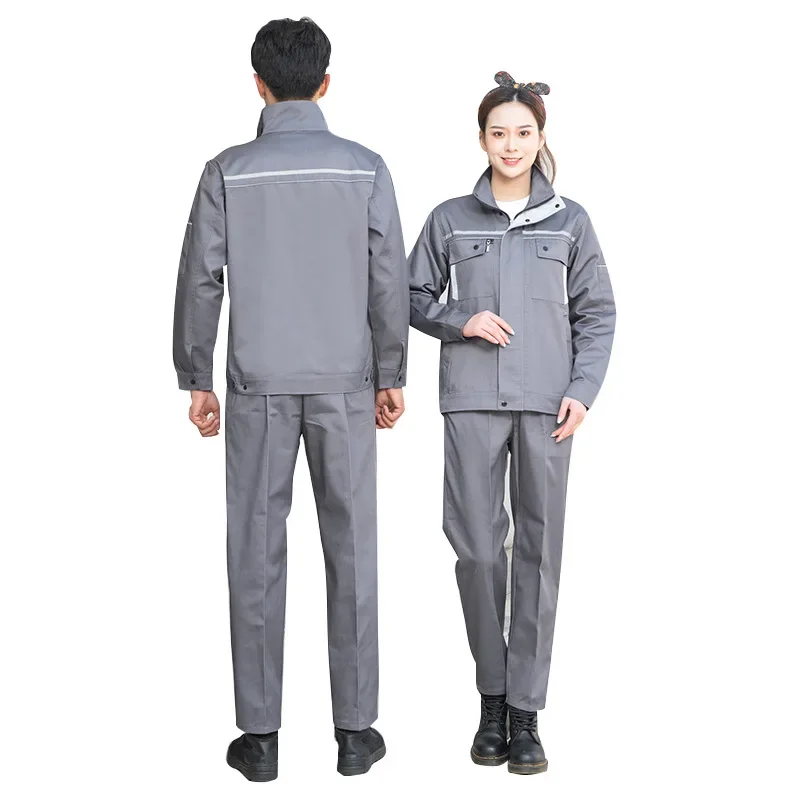 

100%Cotton Work Uniforms Men Women Long Sleeve Work Clothing Suit Workshop Jacket Pants Safety Reflective Auto Repair Coveralls