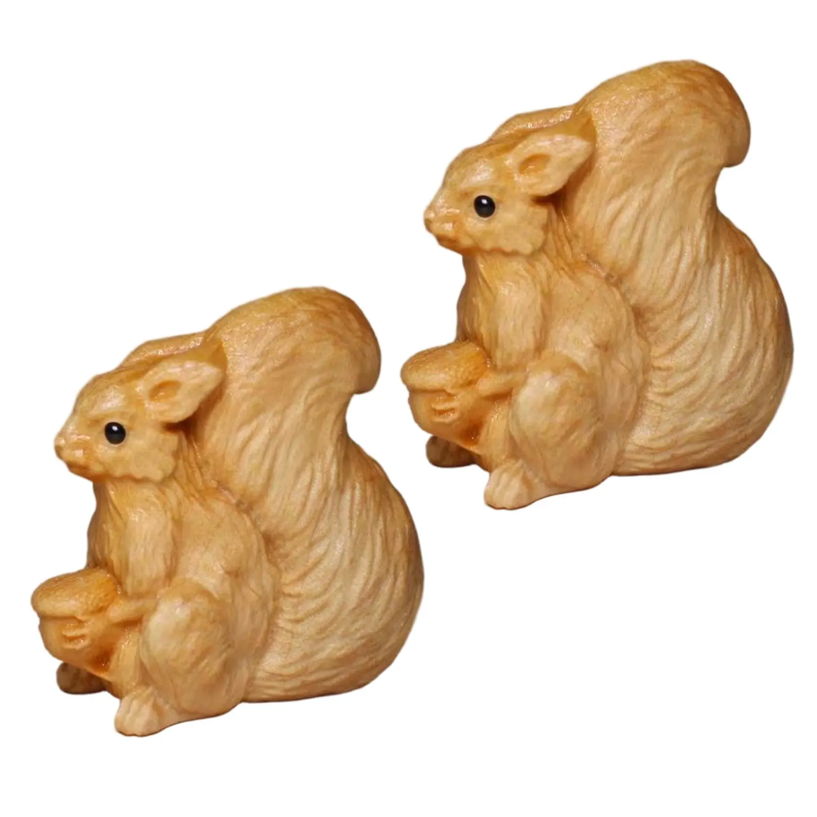 2Pcs Hand Carved Solid Wood Small Squirrel 1.8x1.8 Inch Mini Carving Animal Ornament Creative Cute Simulation Squirrel