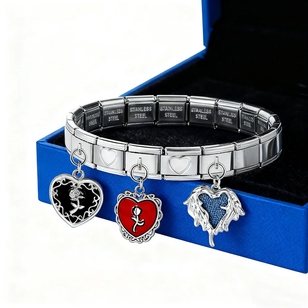 Modischer Elastischer Charm-Anhänger Kreuz Violine Schmetterling Rose Herz Italienische Verbindung Passend für 9mm Edelstahl Schmuckherstellung Armband DIY – Detail 2