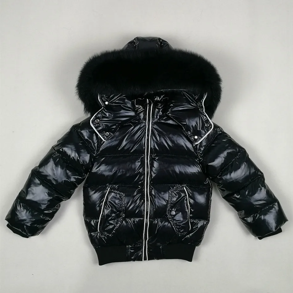 Winter children's thickened coat, boys and girls' fashionable coat, white duck down filling, and high-quality large fur collar